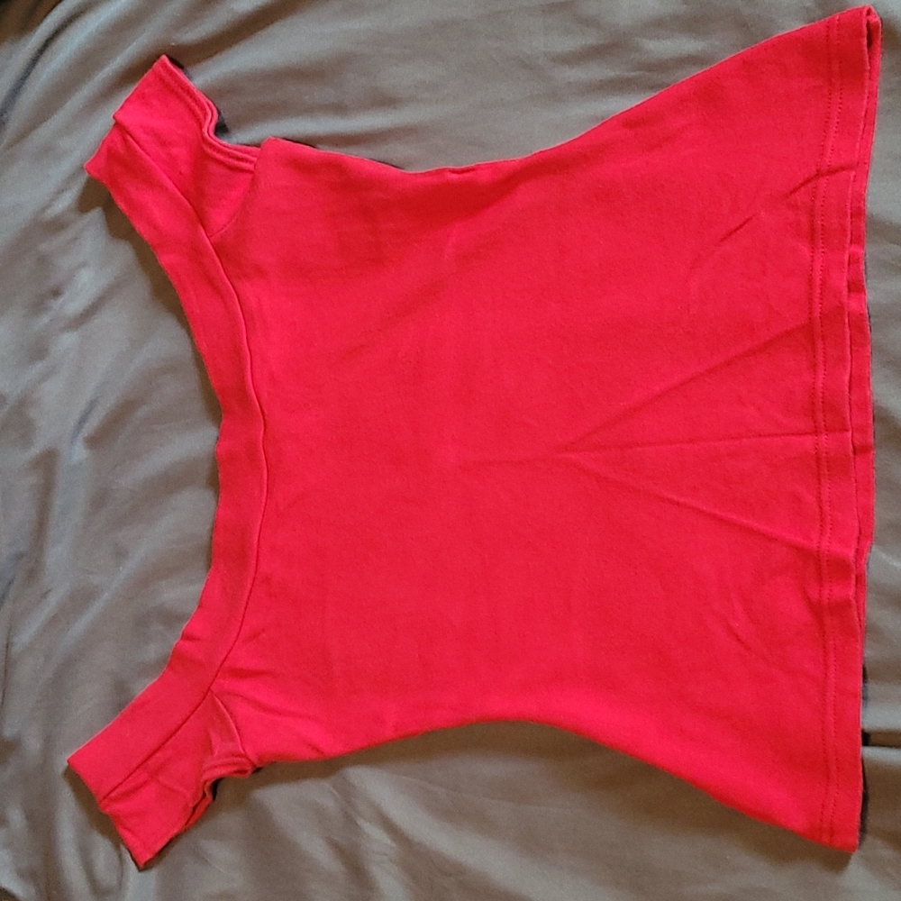 Red off the shoulder top.